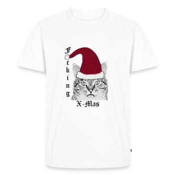 Cat with Santa hat (F#ck#ng X-Mas) - Men's Premium Organic T-Shirt - white - Front - Nico (187cm)