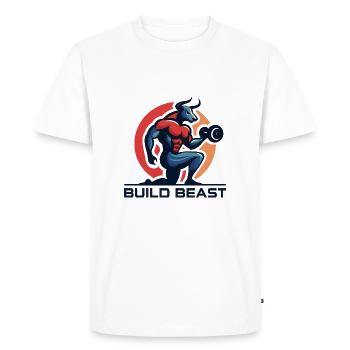 Gym Dominator, BUILD BEAST T-Shirts - T-shirt Premium bio Homme - blanc - Devant - Nico (187cm)