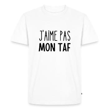 j'aime pas mon taf - T-shirt Premium bio Homme - blanc - Devant - Nico (187cm)