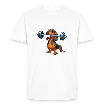 Teckel Haltères Workout Fitness - T-shirt Premium bio Homme - blanc - Devant - Nico (187cm)