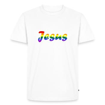 Jésus Arc-en-ciel - T-shirt Premium bio Homme - blanc - Devant - Nico (187cm)