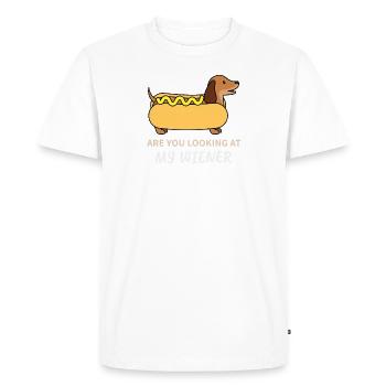 Teckel drôle regardez-vous mon Wiener - T-shirt Premium bio Homme - blanc - Devant - Nico (187cm)