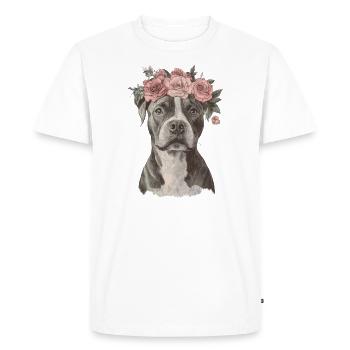 American Staffordshire Terrier with Flower Wreath - Men's Premium Organic T-Shirt - white - Front - Nico (187cm)