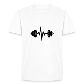 Motif de fitness d’haltères Heartbeat - T-shirt Premium bio Homme - blanc - Devant - Nico (187cm)