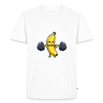 Funny banana lifts weights - Men's Premium Organic T-Shirt - white - Front - Nico (187cm)