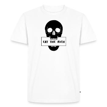 Crâne avec bouclier « Eat the Rich » - T-shirt Premium bio Homme - blanc - Devant - Nico (187cm)
