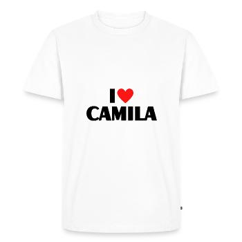 J’aime Camila Coeur Graphique Nom Cadeau - T-shirt Premium bio Homme - blanc - Devant - Nico (187cm)