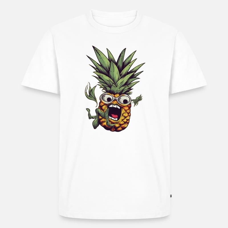 Fallende Nerdy Ananas mit Brille - Männer Premium Bio T-Shirt - Weiß