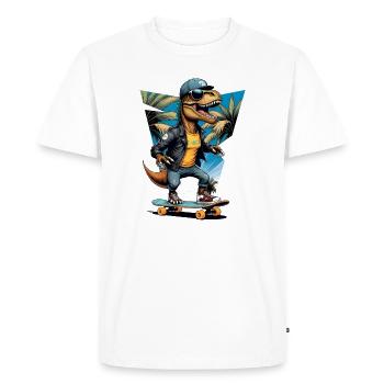 Cool Dino Skater T-REX avec lunettes de soleil - T-shirt Premium bio Homme - blanc - Devant - Nico (187cm)