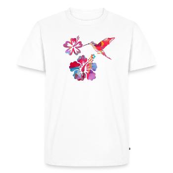 kolibri,aquarelle ,fleurs, hibiscus,floral,oiseau - T-shirt Premium bio Homme - blanc - Devant - Nico (187cm)
