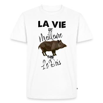 la Belle Vie Dans Les Bois De mon Papa Chasseur - T-shirt Premium bio Homme - blanc - Devant - Nico (187cm)