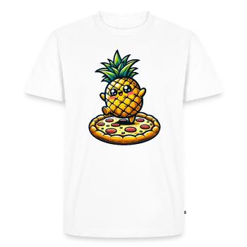 Ananas kawaii dansant sur une pizza - T-shirt Premium bio Homme - blanc - Devant - Nico (187cm)