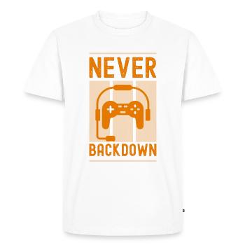 never backdown (Gamer) - Men's Premium Organic T-Shirt - white - Front - Nico (187cm)