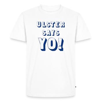 Ulster Says Yo! - Men's Premium Organic T-Shirt - white - Front - Nico (187cm)