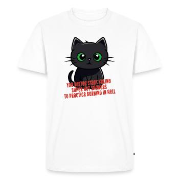 Cat funny hot showers burning hell Cat Saying - Men's Premium Organic T-Shirt - white - Front - Nico (187cm)