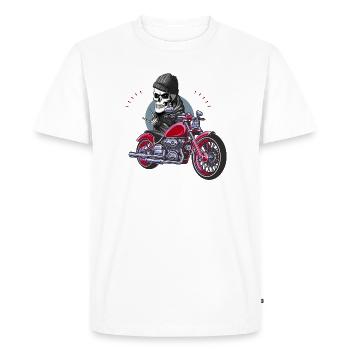 Tête de mort, rock n roll et moto - T-shirt Premium bio Homme - blanc - Devant - Nico (187cm)