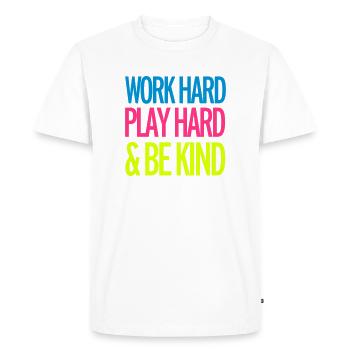 Work Hard - Men's Premium Organic T-Shirt - white - Front - Nico (187cm)
