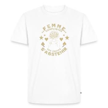 Femme compliqué, pas équipé s'abstenir. - T-shirt Premium bio Homme - blanc - Devant - Nico (187cm)