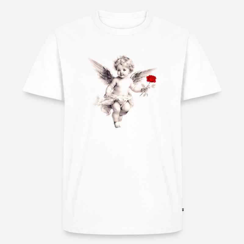 Amor mit Rose - Männer Premium Bio T-Shirt - Weiß