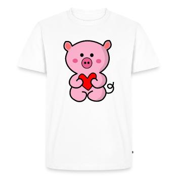 Cute pig holding heart - Men's Premium Organic T-Shirt - white - Front - Nico (187cm)