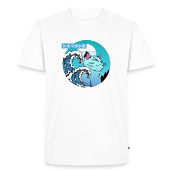 Chat et grosse vague - T-shirt Premium bio Homme - blanc - Devant - Nico (187cm)