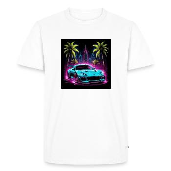JDM Sportcar tuning palmiers néon lumière ville - T-shirt Premium bio Homme - blanc - Devant - Nico (187cm)