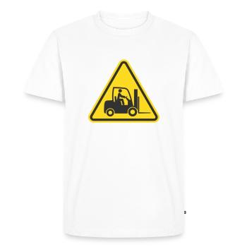 Caution Fork truck, forklift icon symbol. Logistic - Men's Premium Organic T-Shirt - white - Front - Nico (187cm)