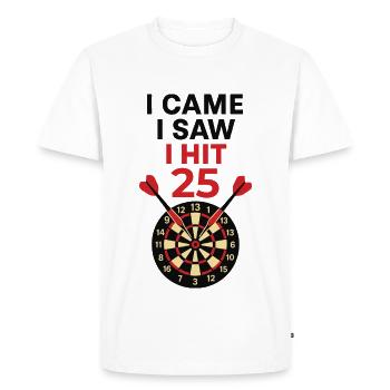 Fléchettes Humour Score 25 - I came i saw i hit 25 - T-shirt Premium bio Homme - blanc - Devant - Nico (187cm)