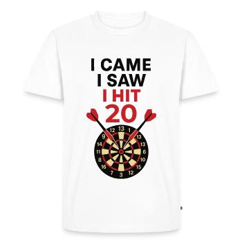 Fléchettes Humour Score 20, I Came I Saw I Hit 20 - T-shirt Premium bio Homme - blanc - Devant - Nico (187cm)