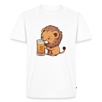 Doux petit lion avec bière - T-shirt Premium bio Homme - blanc - Devant - Nico (187cm)