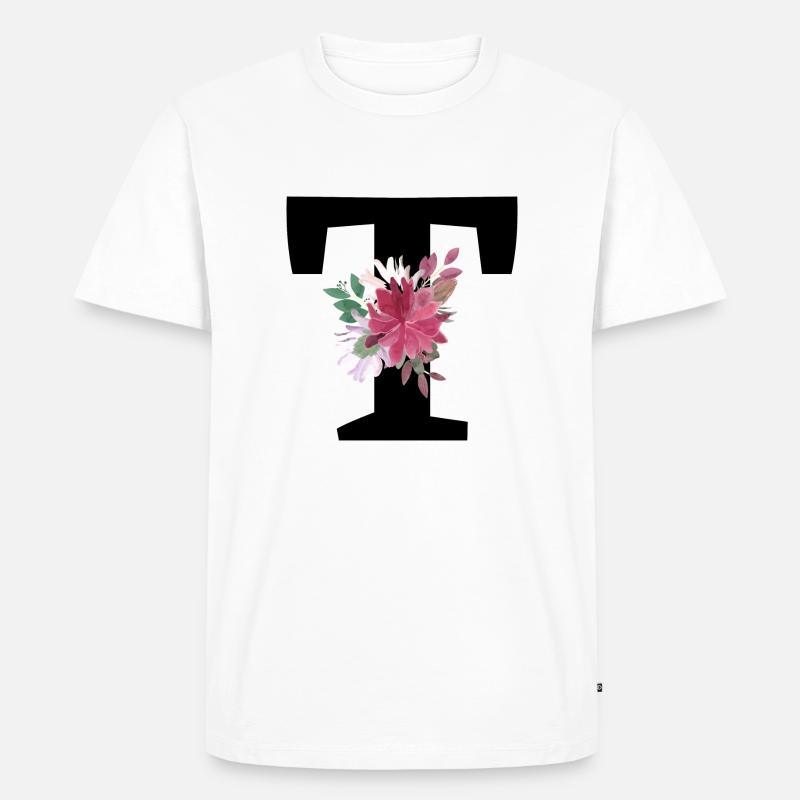 Buchstabe t blumig - Männer Premium Bio T-Shirt - Weiß