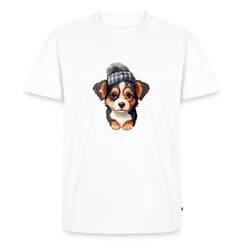 Animaux en hiver chiot chien avec casquette - T-shirt Premium bio Homme - blanc - Devant - Nico (187cm)