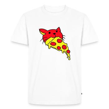 Chat mangeant du salami Pizza Faim Restauration rapide - T-shirt Premium bio Homme - blanc - Devant - Nico (187cm)