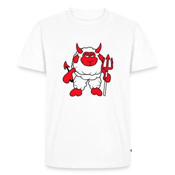 Mouton Diable Satan Enfer Mal Trident Cornes Cool - T-shirt Premium bio Homme - blanc - Devant - Nico (187cm)