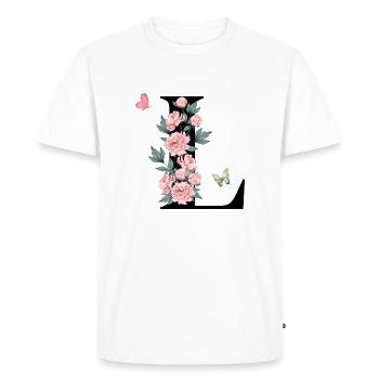 Lettre l fleurs rose - T-shirt Premium bio Homme - blanc - Devant - Nico (187cm)