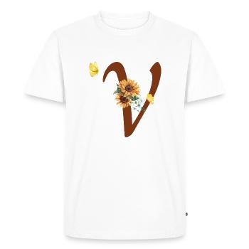 Lettre v tournesol papillon - T-shirt Premium bio Homme - blanc - Devant - Nico (187cm)
