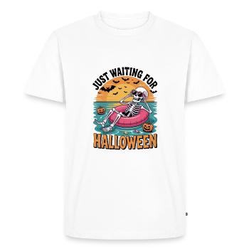 Waiting for Halloween Summer Skeleton in Pool - Men's Premium Organic T-Shirt - white - Front - Nico (187cm)