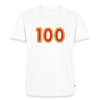 100. 100 ANS. 100e ANNIVERSAIRE. ANNIVERSAIRE 100 - T-shirt Premium bio Homme - blanc - Devant - Nico (187cm)