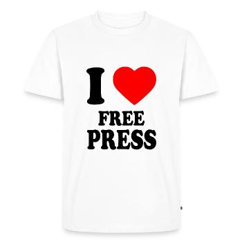 i love free press - Men's Premium Organic T-Shirt - white - Front - Nico (187cm)