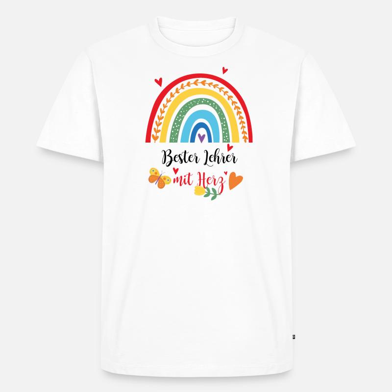 Bester Lehrer mit Herz Regenbogen - Männer Premium Bio T-Shirt - Weiß