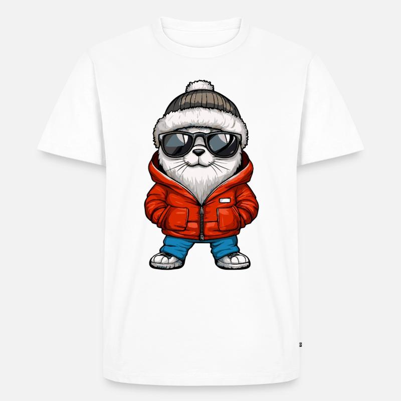 Robbe Tier Cool Comic - Männer Premium Bio T-Shirt - Weiß