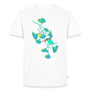 Oiseau de glace et ginkgo - T-shirt Premium bio Homme - blanc - Devant - Nico (187cm)