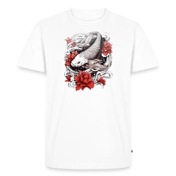 Koi fish with flowers | Japanese design - Men's Premium Organic T-Shirt - white - Front - Nico (187cm)