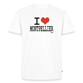 i love Montpellier - couleurs personnalisables - T-shirt Premium bio Homme - blanc - Devant - Nico (187cm)