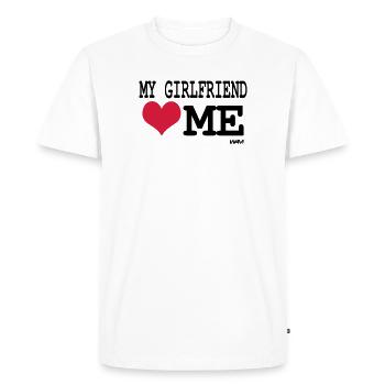 my girlfriend loves me by wam - Men's Premium Organic T-Shirt - white - Front - Nico (187cm)