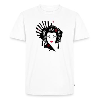 Geisha with headphones - Men's Premium Organic T-Shirt - white - Front - Nico (187cm)