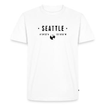 Seattle Coordonnées Géographiques Stylisées - T-shirt Premium bio Homme - blanc - Devant - Nico (187cm)