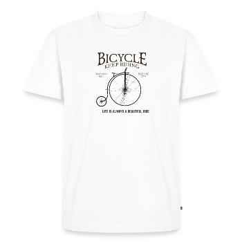 Balade à vélo en ville – Liberté - T-shirt Premium bio Homme - blanc - Devant - Nico (187cm)