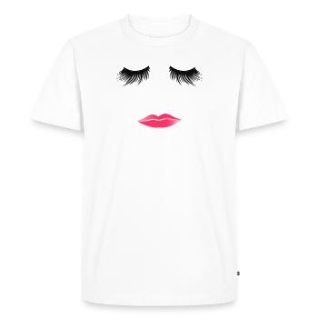 Woman's Face Eyelashes Kissing Lips Pink Lips - Men's Premium Organic T-Shirt - white - Front - Nico (187cm)