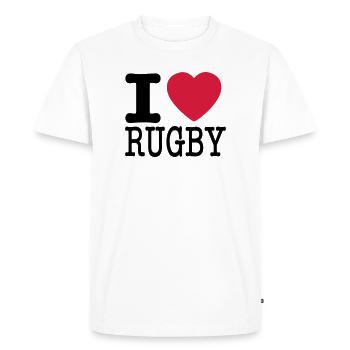 i love rugby - Men's Premium Organic T-Shirt - white - Front - Nico (187cm)